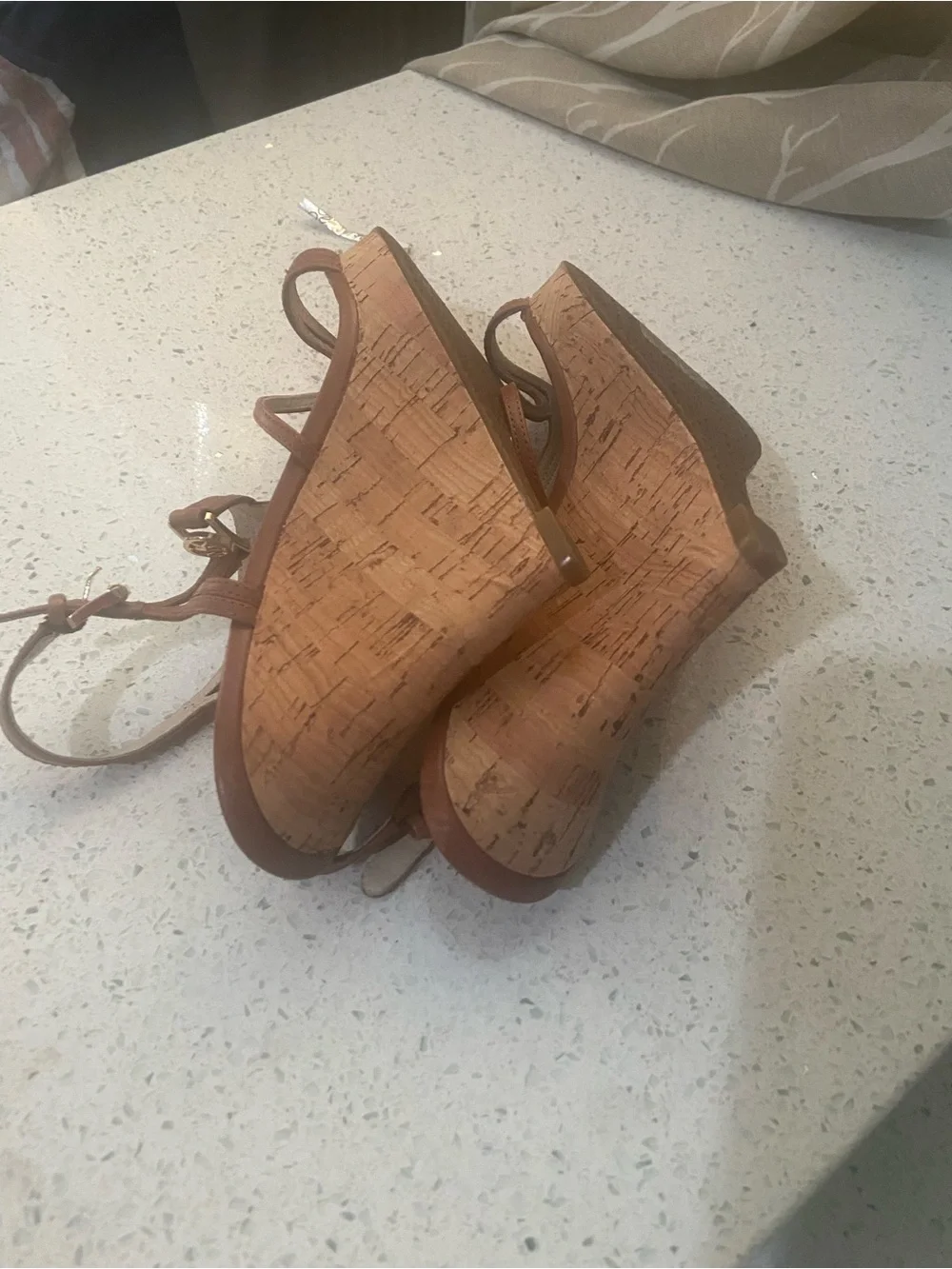 MICHAEL Michael Kors Tan Leather Strappy Wedge Sandals